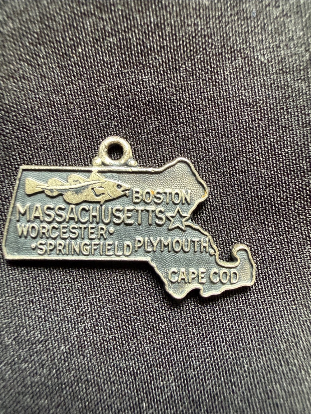 Vintage Massachusetts State Charm Pendant in Antiqued Silver